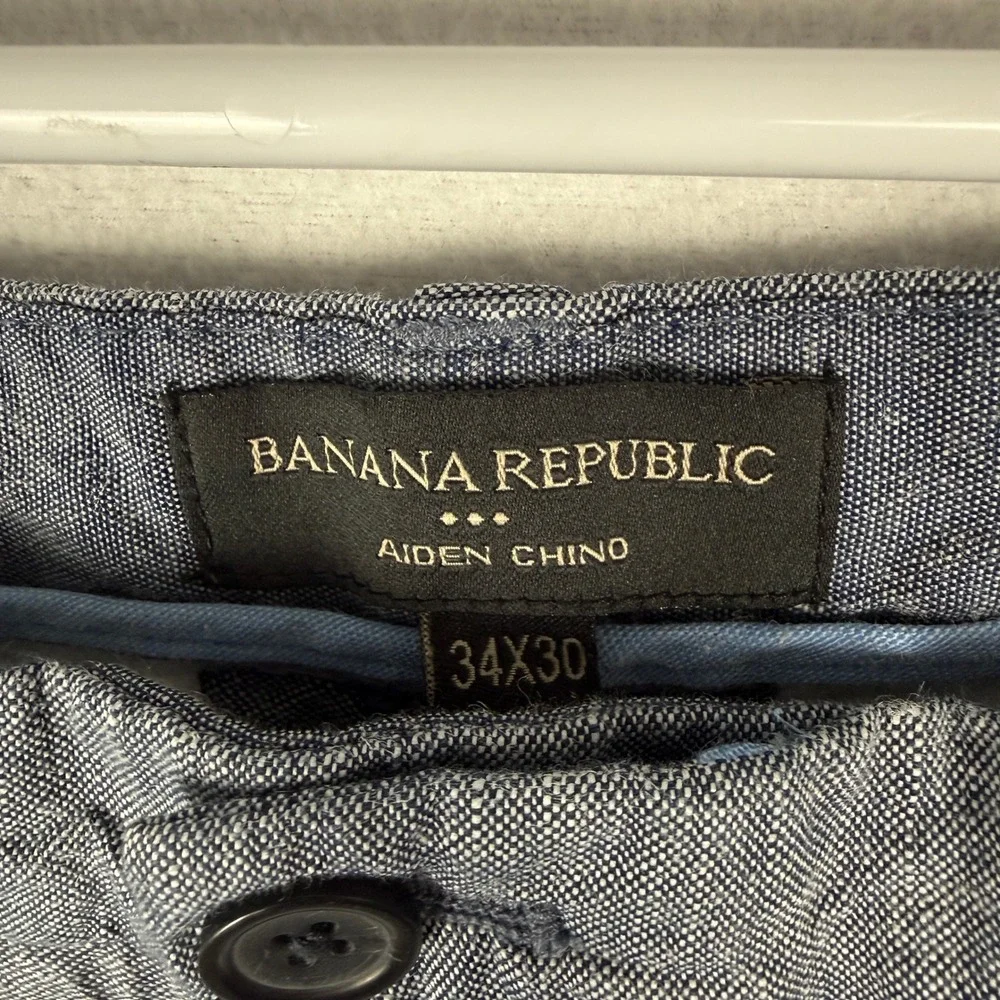 Banana Republic Aiden‎ Chino Pants Mens 34x30 Blue Linen Blend Slim Fit 182156